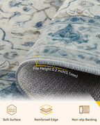 RELEANY Washable Area Rug, Runner 2'x10', Blue/White/Gray