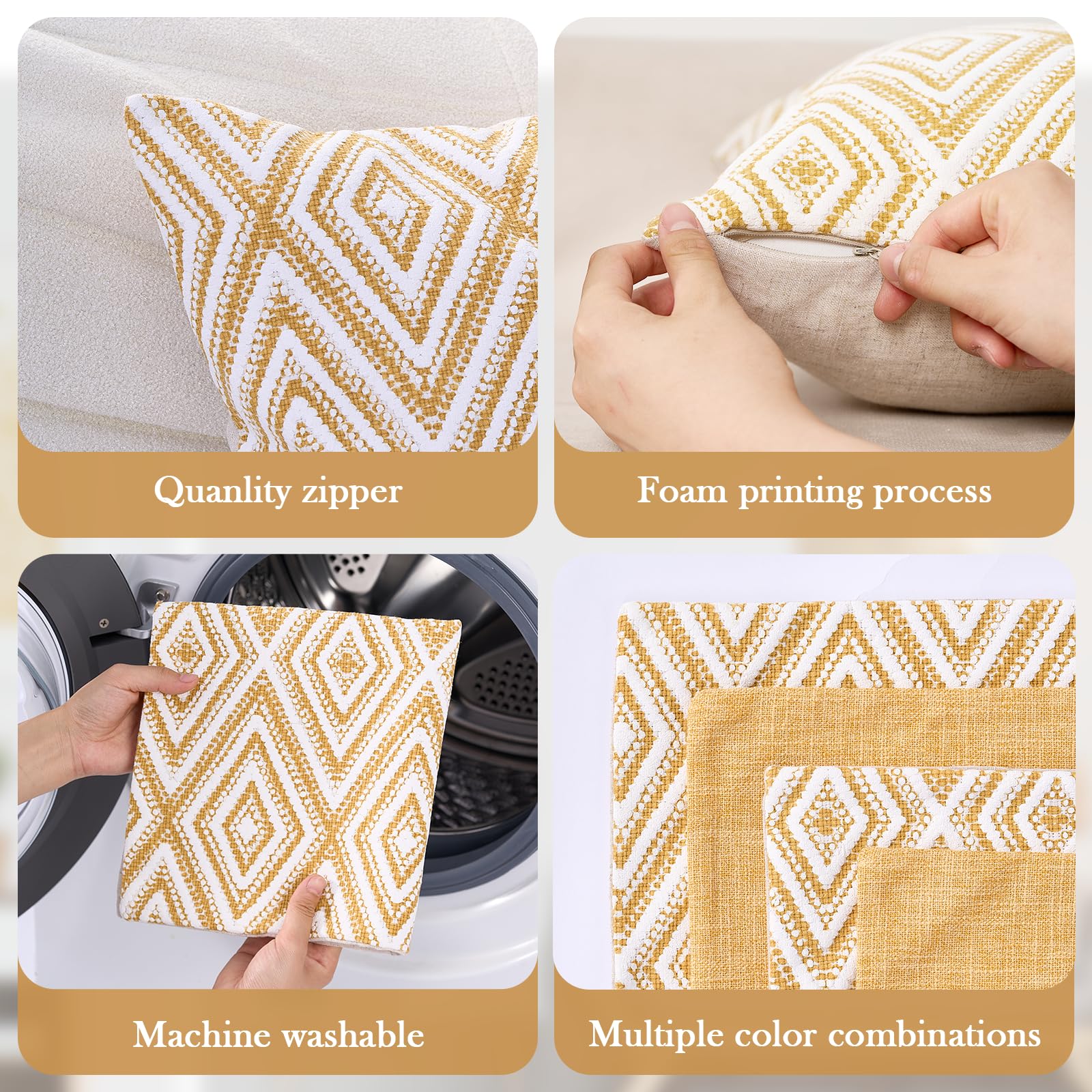 HPUK Throw Pillow Covers 20x20, 4 Pack, Ochre Textured Couch Pillow Covers