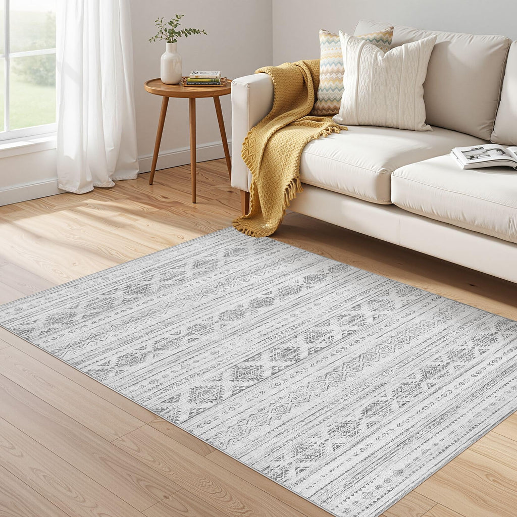 Nakagishi Boho 4x6 Area Rug Living Room Rugs Machine Washable Dark Gray