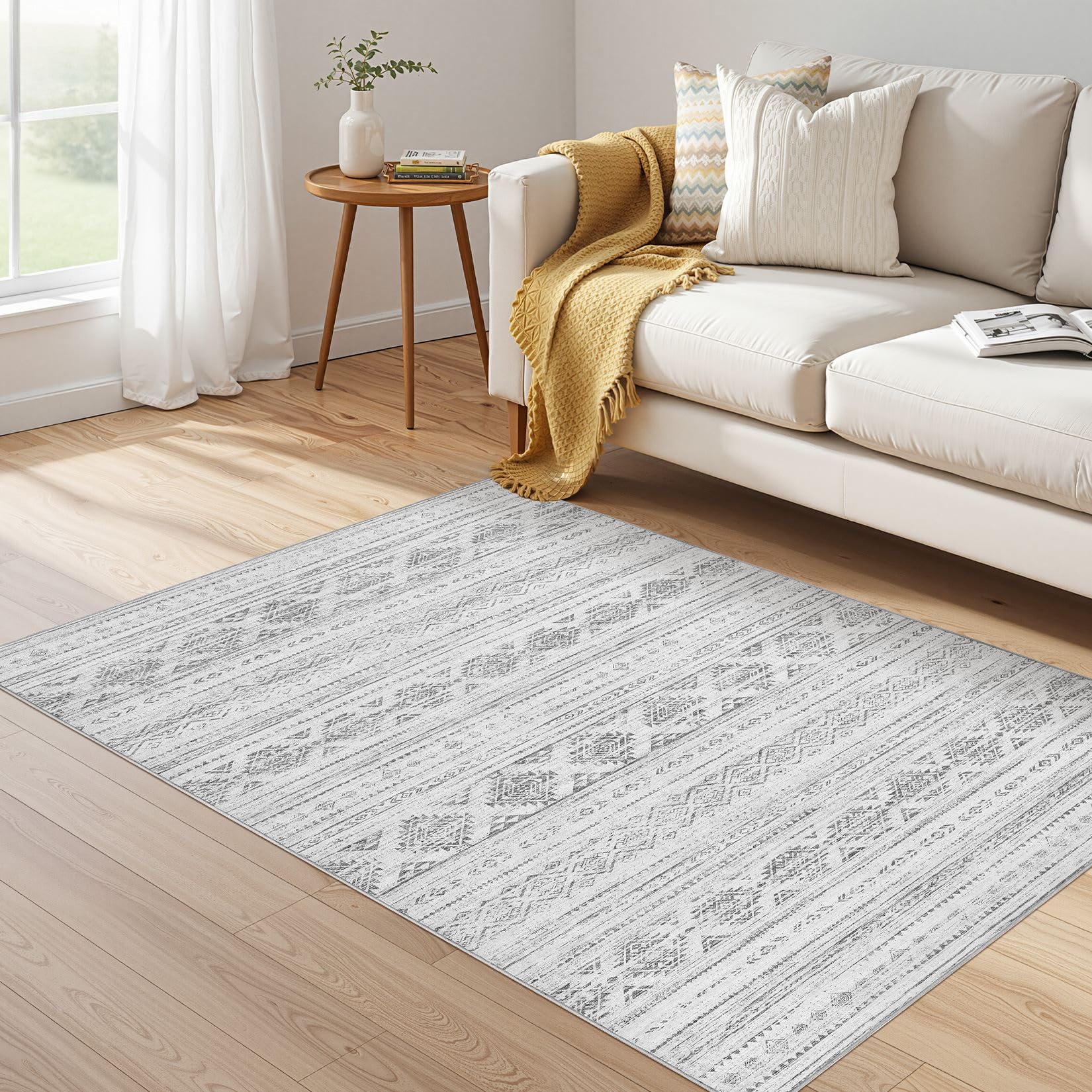 Nakagishi Boho 4x6 Area Rug Living Room Rugs Machine Washable Dark Gray
