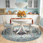 Area Rugs 6ft Washable Non-Slip, Floral Vintage Distress Print Pattern Medallion Carpet for Living Room Bedroom Dining Room, Green Navy Blue White Red Teal Colorful