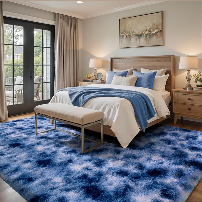 6x9 Ft Large Shag Rugs for Living Room Decor, Ultra Soft Fluffy Furry Area Rugs for Bedroom Indoor Floor, Aesthetic Carpet for Kids Home (Blue)