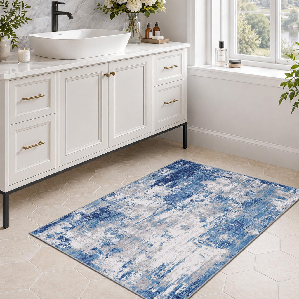 RELEANY Washable 3'x5' Abstract Area Rug for Living Room Blue Gray
