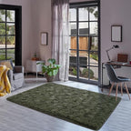 Goideal Fluffy Rug for Bedroom Living Room, 3x5 Olive Green Area Rugs, Faux Fur Shag Modern Carpet Ultra Soft Girls Boys Room Home Decor, Solid