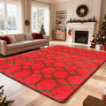 5x8 Shag Area Rug for Bedroom,Red and Green Fluffy Rugs for Living Room