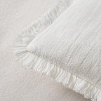 MIULEE Decorative Throw Pillow Covers Neutral Linen Fringe Throw Pillows Set of 2 White Boho Farmhouse Cushion Covers with Tassels for Couch Sofa Bed Living Room Spring Home Decor 20x20 Inch