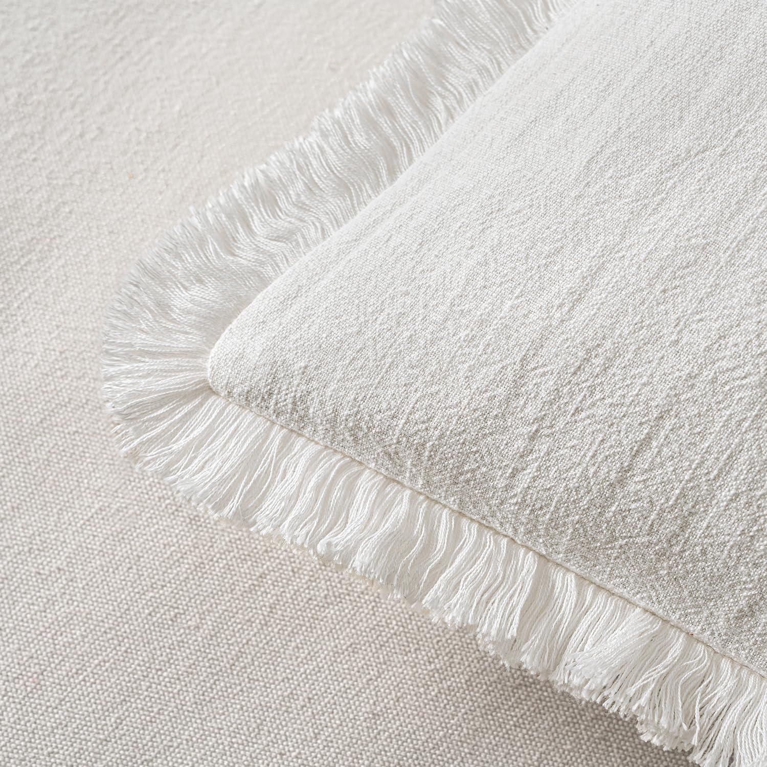 MIULEE Boho Linen Fringe Decorative Throw Pillow Covers White 20x20