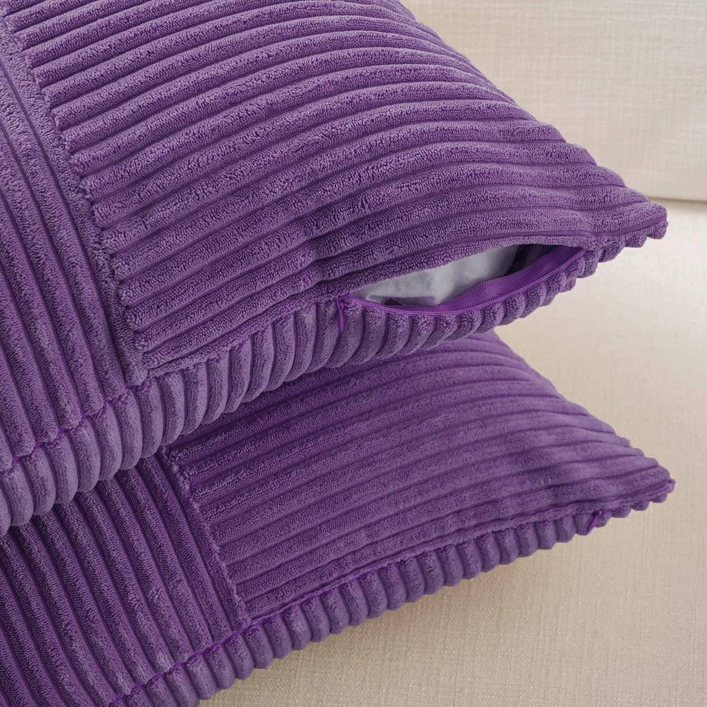 Fancy Homi 2 Packs Purple Long Lumbar Decorative Throw Pillow Covers 16x24 Inch for Living Room Couch Bed, Farmhouse Boho Home Decor, Soft Striped Corduroy Rectangle Accent Cushion Case 40x60 cm