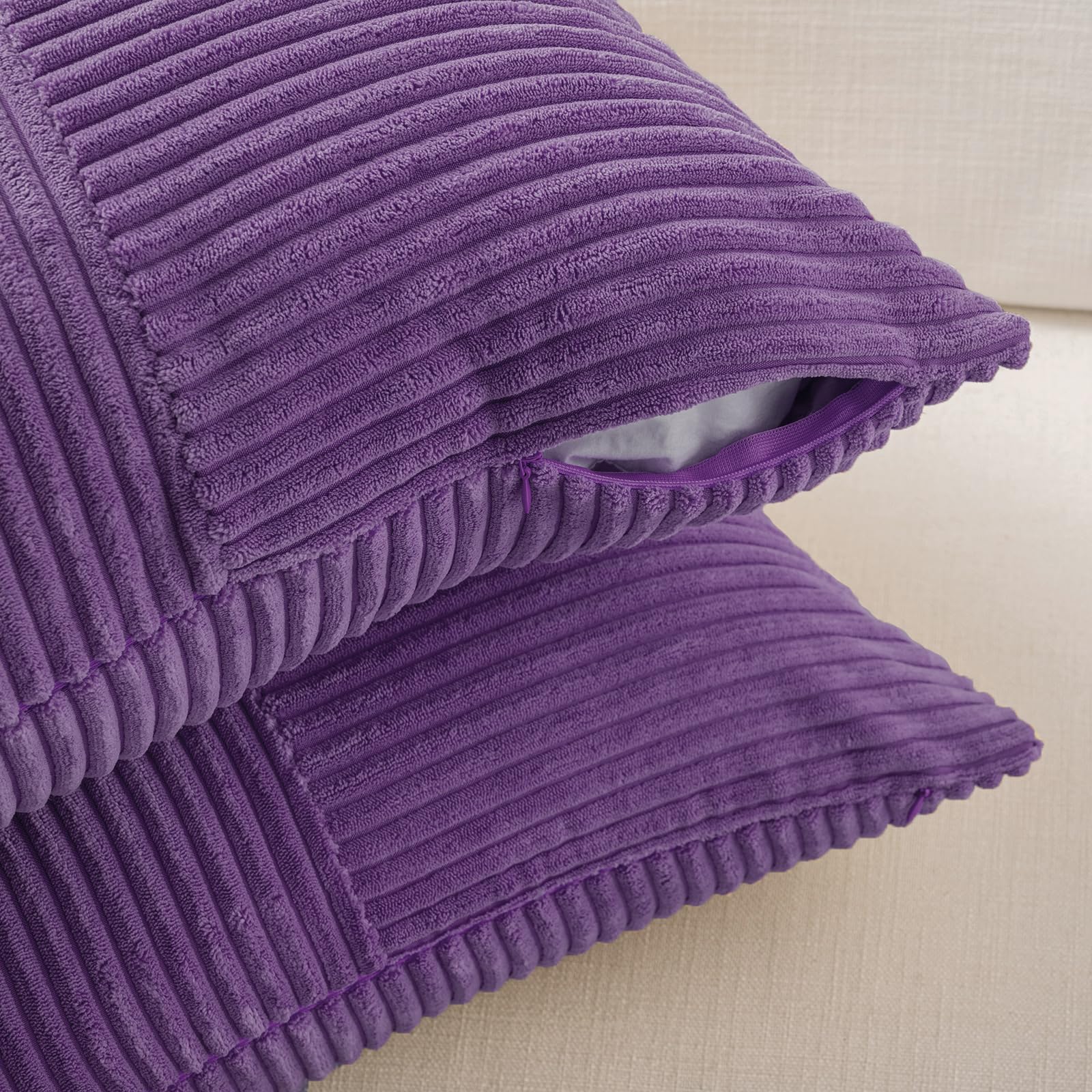 Fancy Homi 2 Packs Purple Long Lumbar Decorative Throw Pillow Covers 16x24 Inch for Living Room Couch Bed, Farmhouse Boho Home Decor, Soft Striped Corduroy Rectangle Accent Cushion Case 40x60 cm