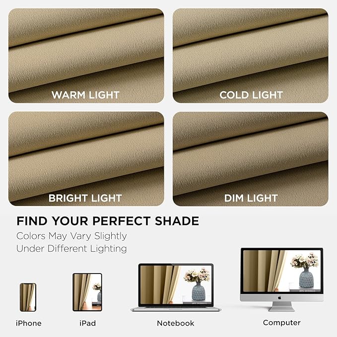 Joydeco Blackout Curtains 54 Inch Length 2 Panels Set, Thermal Insulated Long Curtains& Drapes 2 Burg, Room Darkening Grommet Drapes for Living Room Bedroom Window (W52 x L54 Inch, Beige)