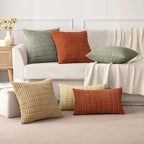MIULEE Corduroy Decorative Throw Pillow Covers 18x18 Light Olive Pack of 2