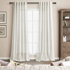 Cream Linen Curtains 84 inches Long for Bedroom Back Tab Light Filtering Privacy Sheer Curtains Modern Farmhouse Decor for Living Room Dinning Room Cotton Textured Gauze Curtain 2 Panel Set 36x84