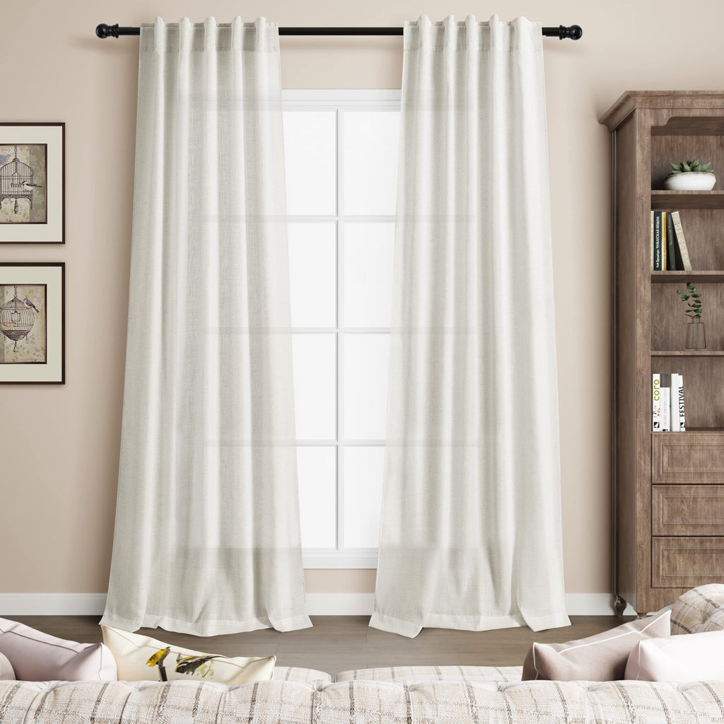 Cream Linen Curtains 84 inches Long for Bedroom Back Tab Light Filtering Privacy Sheer Curtains Modern Farmhouse Decor for Living Room Dinning Room Cotton Textured Gauze Curtain 2 Panel Set 36x84