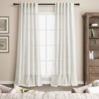 Cream Linen Curtains 84 inches Long for Bedroom Back Tab Light Filtering Privacy Sheer Curtains Modern Farmhouse Decor for Living Room Dinning Room Cotton Textured Gauze Curtain 2 Panel Set 36x84