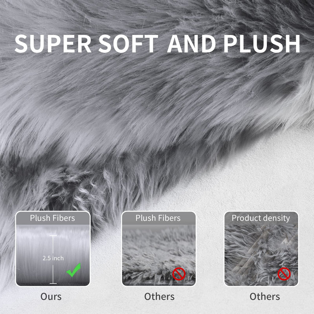 Tangsoo 2x6 Grey Fluffy Faux Fur Runner Rug,Soft Sofa Couch Cover Cushion