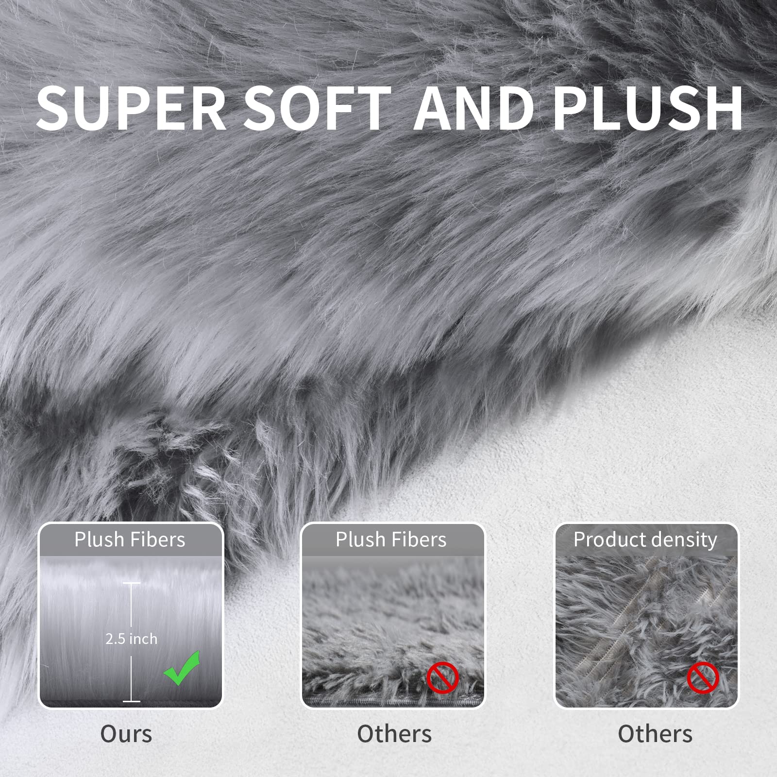 Tangsoo 2x6 Grey Fluffy Faux Fur Runner Rug,Soft Sofa Couch Cover Cushion