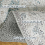 phonzenuo 8x10 Area Rugs for Living Room, Machine Washable Non Slip Vintage Retro Rugs, Low Pile Lightweight Chenille Print Indoor Rug for Bedroom, Dining Room, Home Office(Grey/Blue/TAN/Teal/Green)