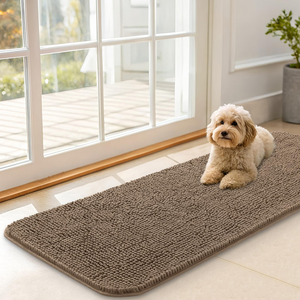 OLANLY Dog Door Mat for Muddy Paws 47x17, Super Absorbent Chenille Mud Mat