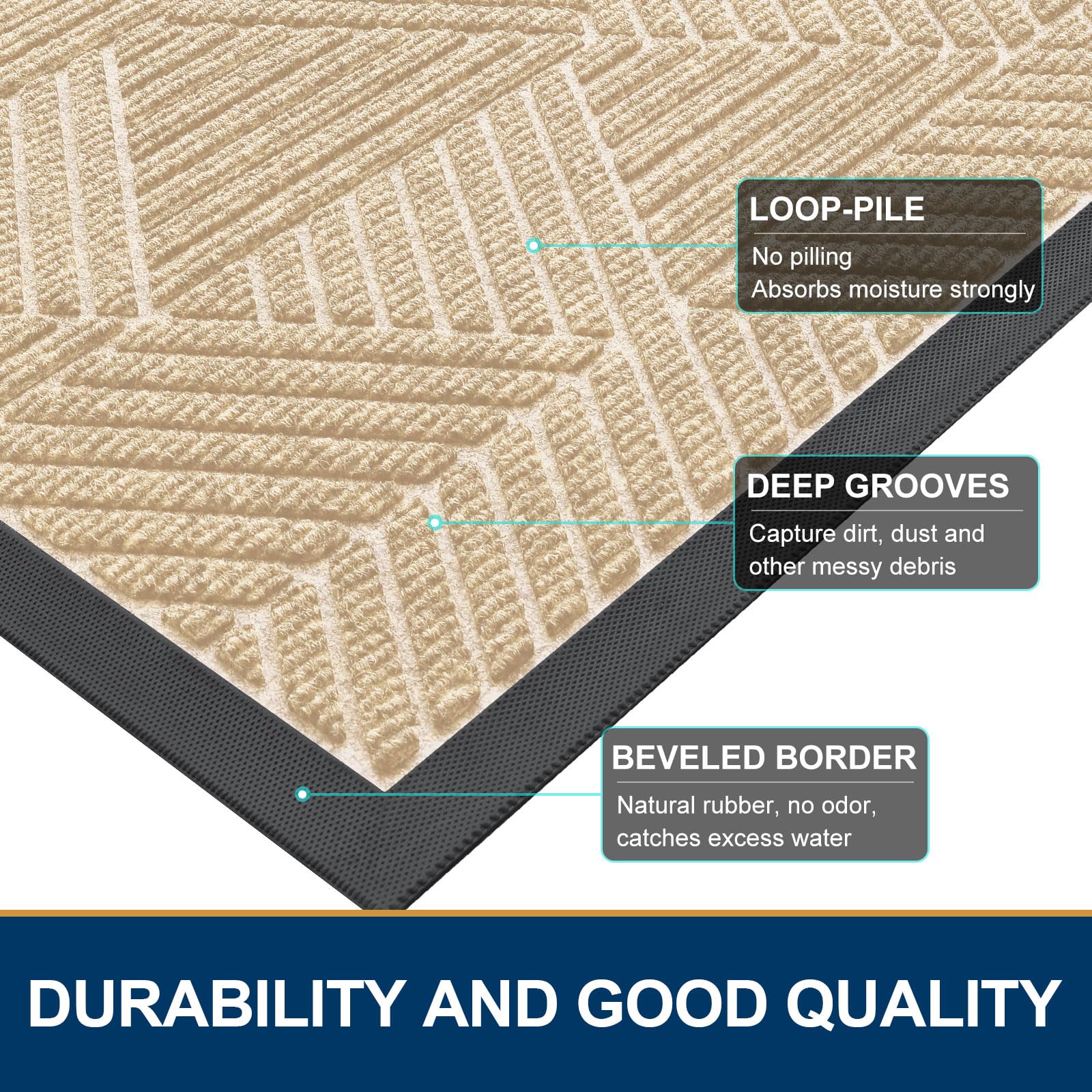 Smiry Front Door Mat Outside Entrance, Low Profile Rubber Doormat, 71x23