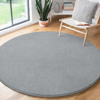 Amearea Grey Round Area Rugs 4ft Washable Circle Rugs for Bedroom Living Room, Fluffy Indoor Thickened Memory Foam Rug, Non Slip Minimalist Circular Carpet for Kids Boys Girls Dorm Nursery Room Decor