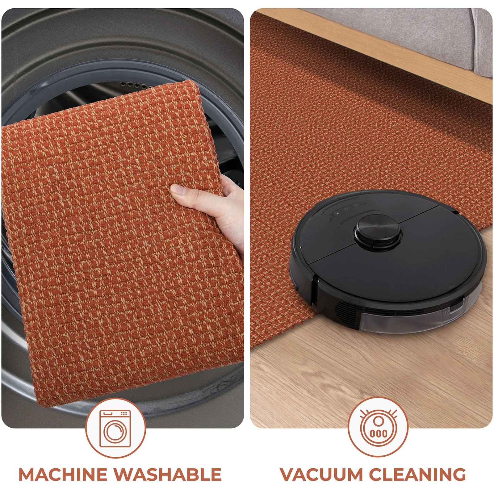 KOZYFLY Extra Long Runners for Hallways 3x14 ft Washable Kitchen Runner Non Slip Rubber Backed Hallway Rug Cotton Entryway Runner Rug Floor Carpet for Indoor Hall, Kitchen, Stair, Orange/Tan