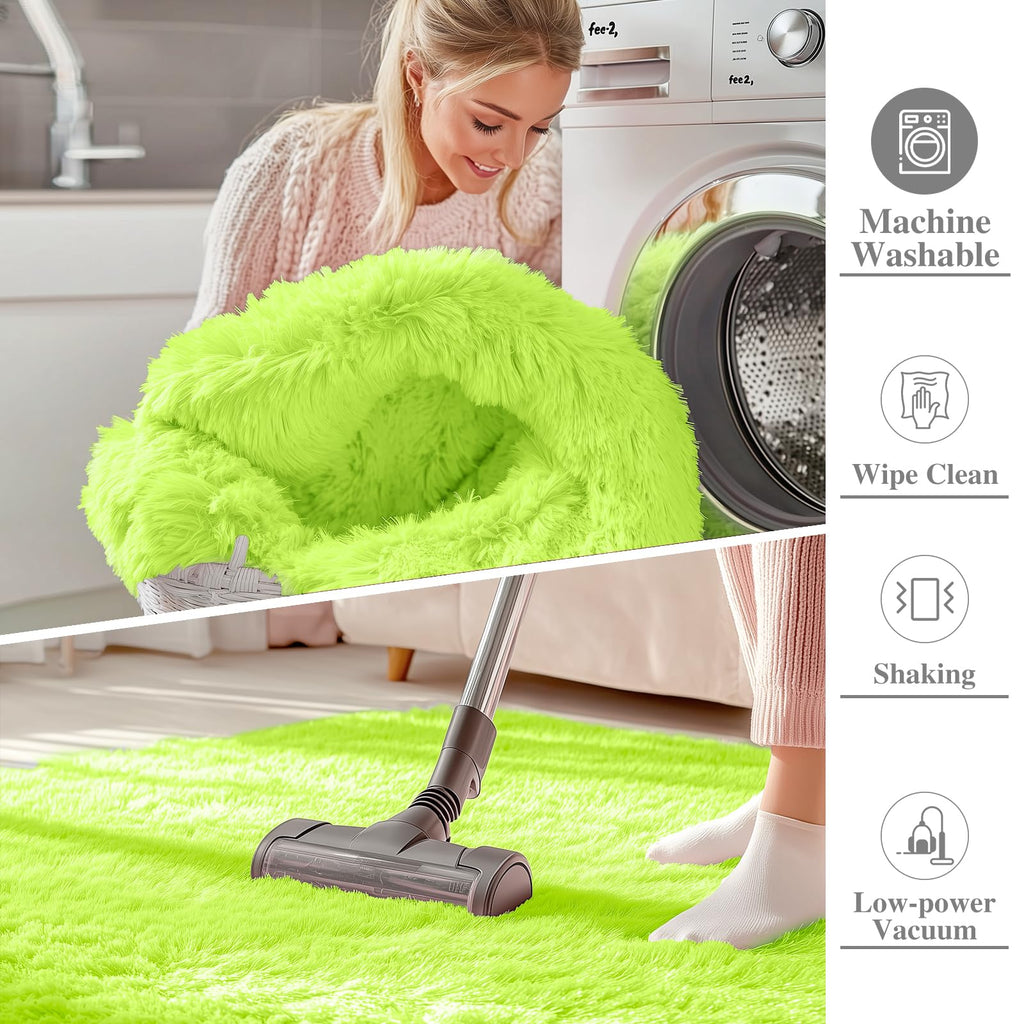 OLANLY 2x8 Machine Washable Runner Rugs for Hallway, Soft Fluffy Shaggy Bedside Rugs for Bedroom, Living Room, Indoor Floor Carpet for Kids Girls and Boys, Home Decor Aesthetic, Lime Green