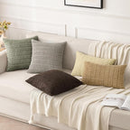MIULEE Corduroy Decorative Throw Pillow Covers 18x18 Light Olive Pack of 2