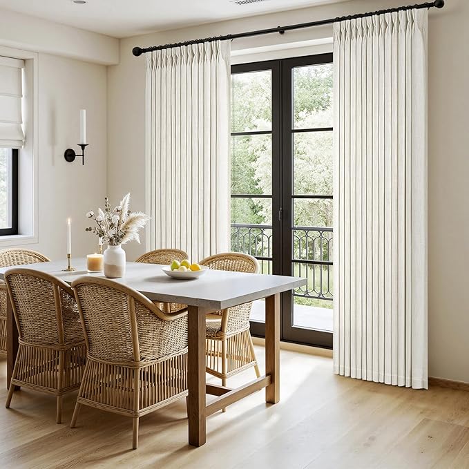 MIULEE Pinch Pleated Linen Curtains 96 Inches Long 2 Panels for Living Room Bedroom, Memory Trained Drapes Pinch Pleat Back Tab Light Filtering Neutral Ivory Cream Farmhouse Boho Window Curtains