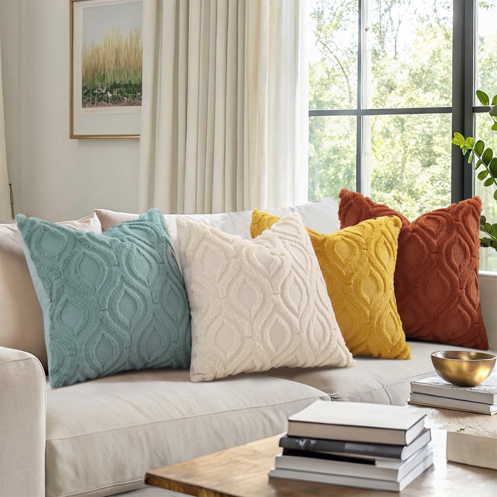 decorUhome Faux Fur Mustard Yellow Throw Pillow Covers 12x20 Set of 2