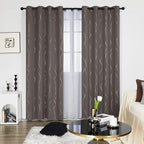Deconovo Blackout Curtains, Thermal Insulaed Soundproof Drapes, Wave Dots Silver Print, 52 x 95 Inch Long, Set of 2, Machine Washable Window Panel for Sliding Door Bedroom Living Room Nursery, Taupe