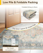 RELEANY Area Rugs 9'x12' Washable Non-Slip, Floral Vintage Distress Print Pattern Medallion Carpet for Living Room Bedroom Dining Room, Blue Orange Red