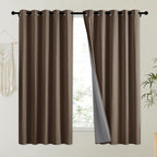 NICETOWN Coffee Vintage Linen 100% Blackout Curtains for Kitchen, Thermal Insulated Curtains 63" Long, Noise Reducing Window Treatment Drapes for Dorm Room, 62" Wide Per Panel, Set of 2