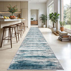 KOZYFLY Modern Abstract Hallway Runner Rug, 2.6x20 Washable Rug Runner Non-Slip Soft Striped Stair Runner Rugs, Print Blue Carpet Runner for Kitchen Entryway Bathroom Laundry Room Foyer
