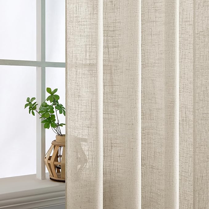 MIULEE Cream Linen Curtains 52x72 Inch 2 Panels for Bedroom Living Room