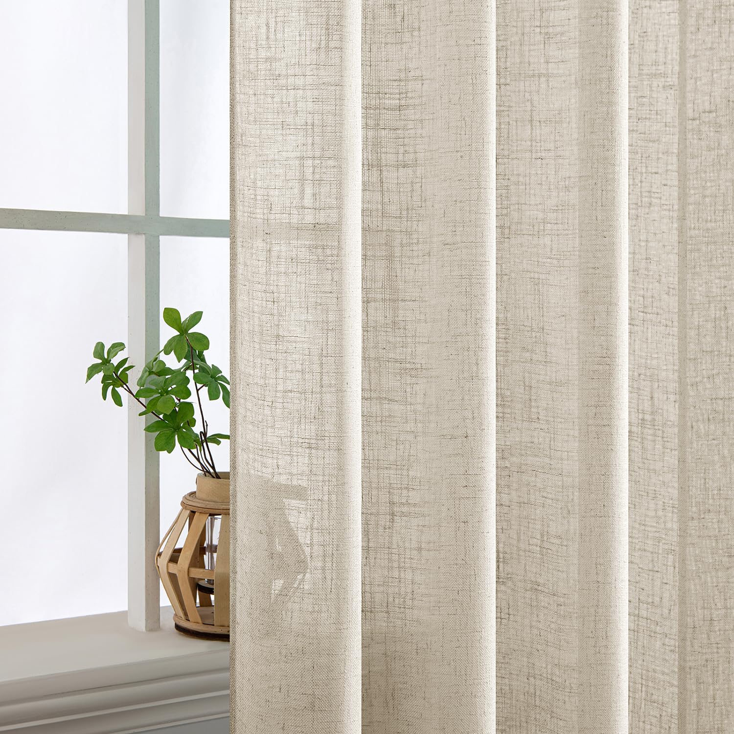 MIULEE Cream Linen Curtains 52x108 Inches Long for Bedroom and Living Room