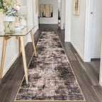 IOHOUZE Abstract Runner Rug 2x10 Ft Washable Runners for Hallways, Non Slip Kitchen Runner Printed Faux Wool Entryway Runner Indoor, Modern Abstract Floor Carpet for Hall Kitchen, Brown/Rust