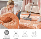 OLANLY Muted Orange Round Rugs for Bedroom - Machine Washable, 7 ft Circle Area Rugs for Living Room, Soft and Fluffy Shaggy Carpet for Teen Girl and Boys, Nursery Rooms, Dorms, Home Decor Aesthetic