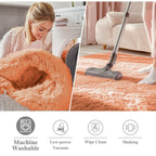 OLANLY Muted Orange Round Rugs for Bedroom - Machine Washable, 7 ft Circle Area Rugs for Living Room, Soft and Fluffy Shaggy Carpet for Teen Girl and Boys, Nursery Rooms, Dorms, Home Decor Aesthetic