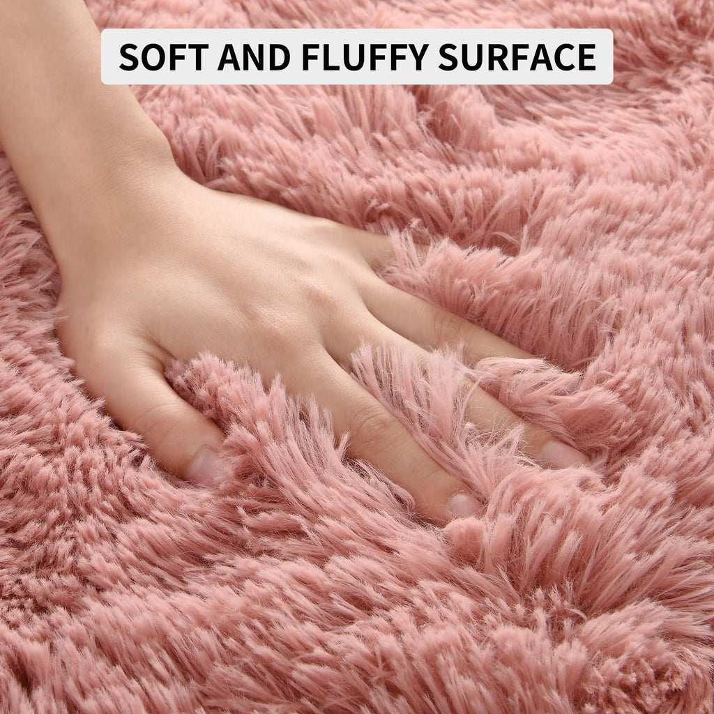 Tepook Blush Pink Area Rugs for Living Room Girls Bedroom, 9x12 Fluffy Shaggy Dusty Pink Rug for Kids Room Playroom, Plush Shag Non-Slip Carpet for Nursery Dorm Classroom, Cute Rose Beige Rug