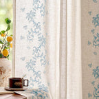 jinchan Floral Linen Curtains 96 Inch Farmhouse Backt Tab 2 Panels Blue