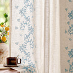 jinchan Floral Linen Curtains 84 Inch Farmhouse Back Tab 2 Panels