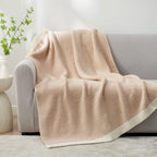 Snuggle Sac Heather Throw Blanket for Couch, Reversible Super Soft Blankets Warm Cozy Knit Fuzzy Plush Lightweight for Sofa, Bed, Camping, Picnic (Heather Beige, Throw-XL(50"x 70"))