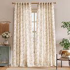 Lazzzy Farmhouse Linen Curtains Extra Long Taupe Floral Curtains 108 Inch Length Back Tab Drapes for Living Room Bedroom Light Filtering Country Vintage Rod Pocket, 2 Panels, Taupe on Beige