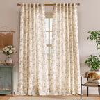 "Lazzzy Farmhouse Polyester blended Curtains Taupe Floral Curtains 96 Inch Length Back Tab Drapes for Living Room Bedroom Light Filtering Country Vintage Rod Pocket Curtain, 2 Panels, Taupe on Beige