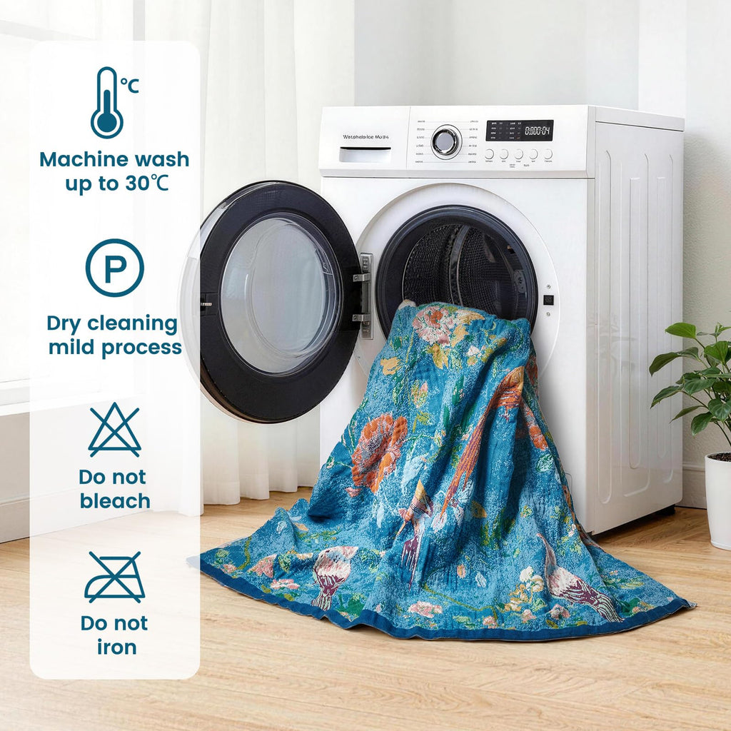 MSGKV Boho Throw Blanket 50"x60" 100% Cotton Floral Bird Throw for Couch
