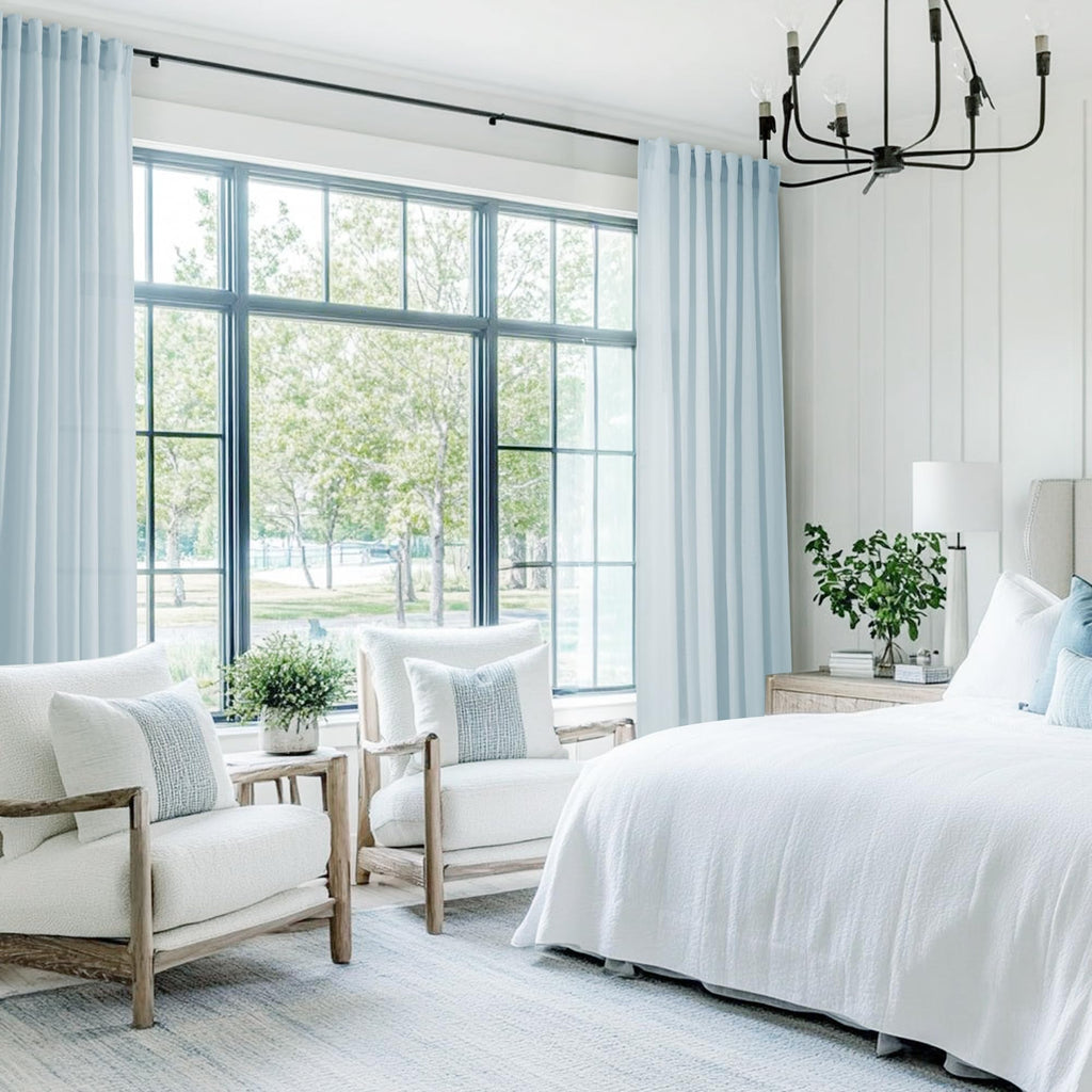 Jolilight Sky Blue Curtains 120 inch Length for Bedroom Back Tab Light Filtering Semi Sheer Blue Living Room Curtains Linen Cotton Textured Drapery Panel Aesthetic Decor Light Blue 52x120