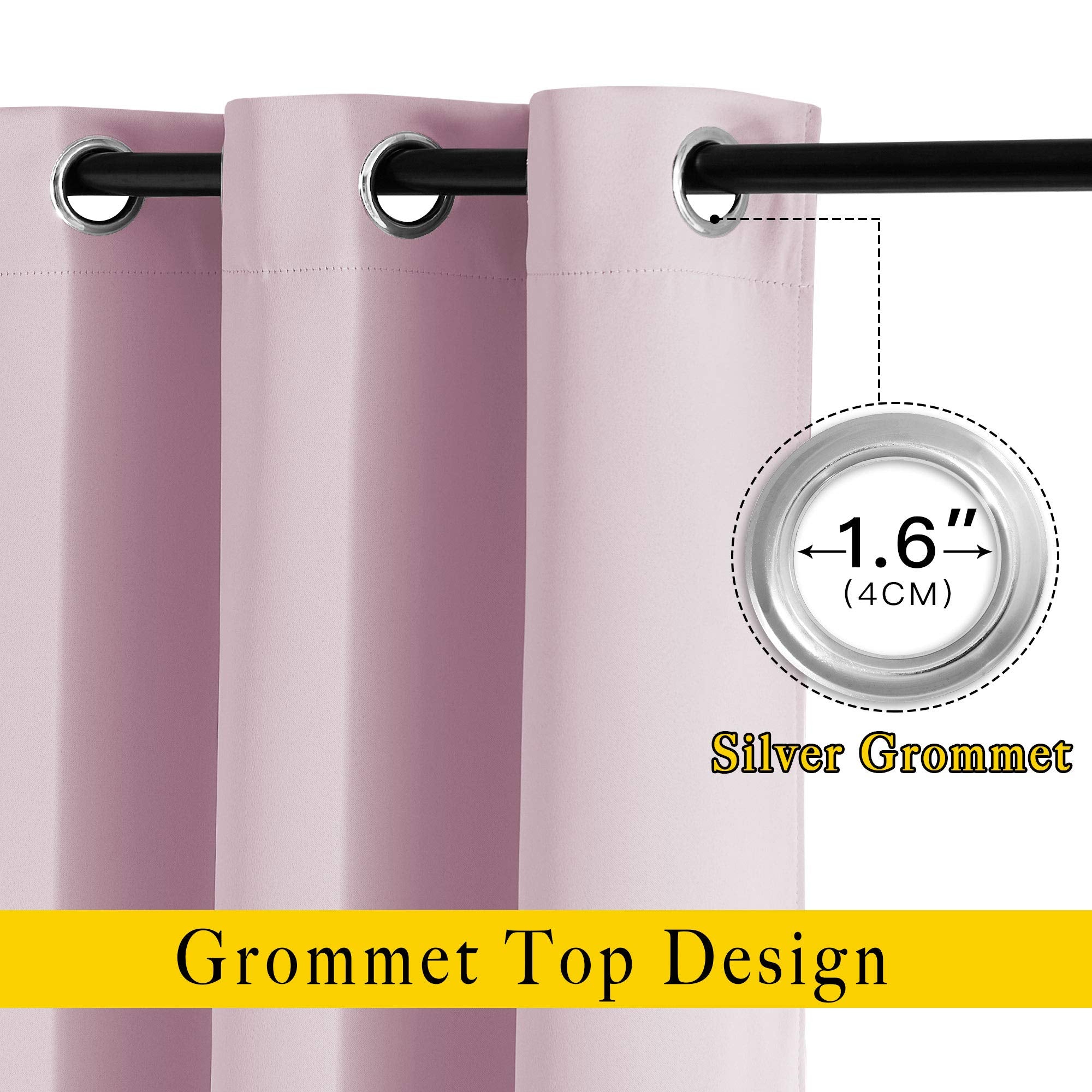 NICETOWN Kitchen Room Darkening Curtains and Drapes - Triple Weave Energy Saving Thermal Insulated Solid Grommet Room Darkening Panels for Patio (1 Pair, 46 inches by 90 Inch, Baby Pink)