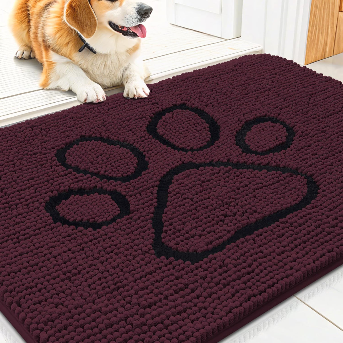 Smiry Dog Door Mat for Muddy Paws, Absorbent Non Slip Dirt Trapper, 30x20