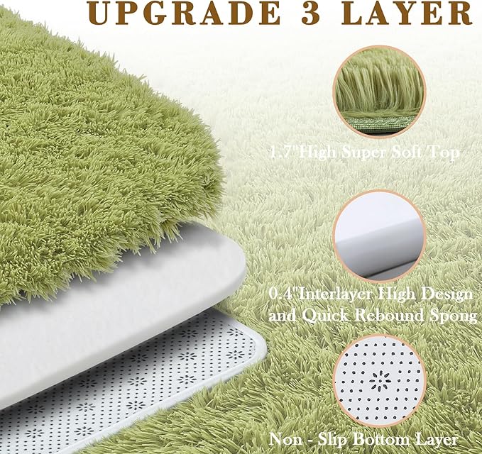 4x6 Area Rugs for Bedroom, Grass Green Soft Fluffy Shag Bedside Rugs