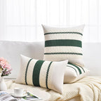 Fancy Homi Set of 1 Dark Green Boho Decorative Throw Pillow Covers 18x18 Inch for Couch Bed Sofa Bedroom Indoors, Modern Farmhouse Vintage Forest Green Living Room Decor